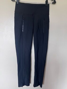 Athleta Black Perforated Zip-Leg Leggings with Zipper Pockets